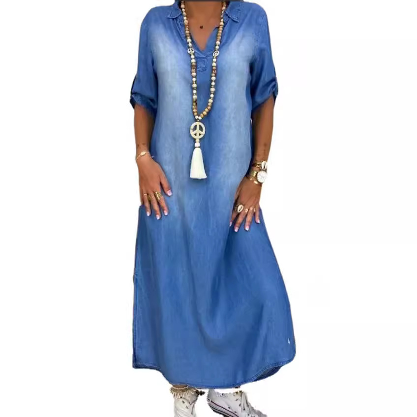Cycling Commute Outfit - Lockeres Damen-Jeanskleid, gewaschenes Outfit, A-Linien-Rock, kurze