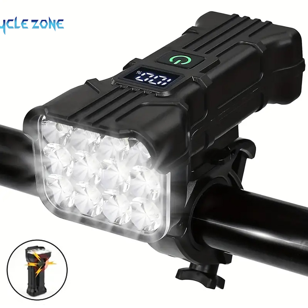 Bike Light Front Rear - 12-LED-Fahrrad-Frontlicht, wiederaufladbares Fahrradlicht mit Hupe, MTB-Fahrradscheinwerfer,